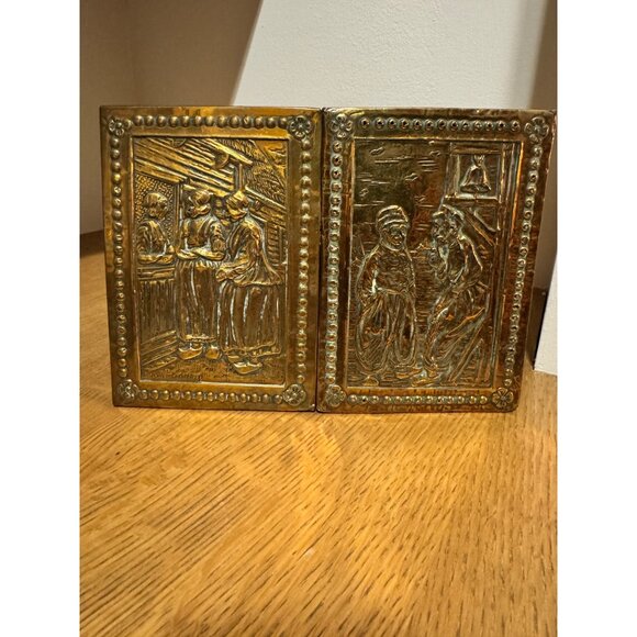 Pair Vintage Brass Wall Plaques - Picture 1 of 5